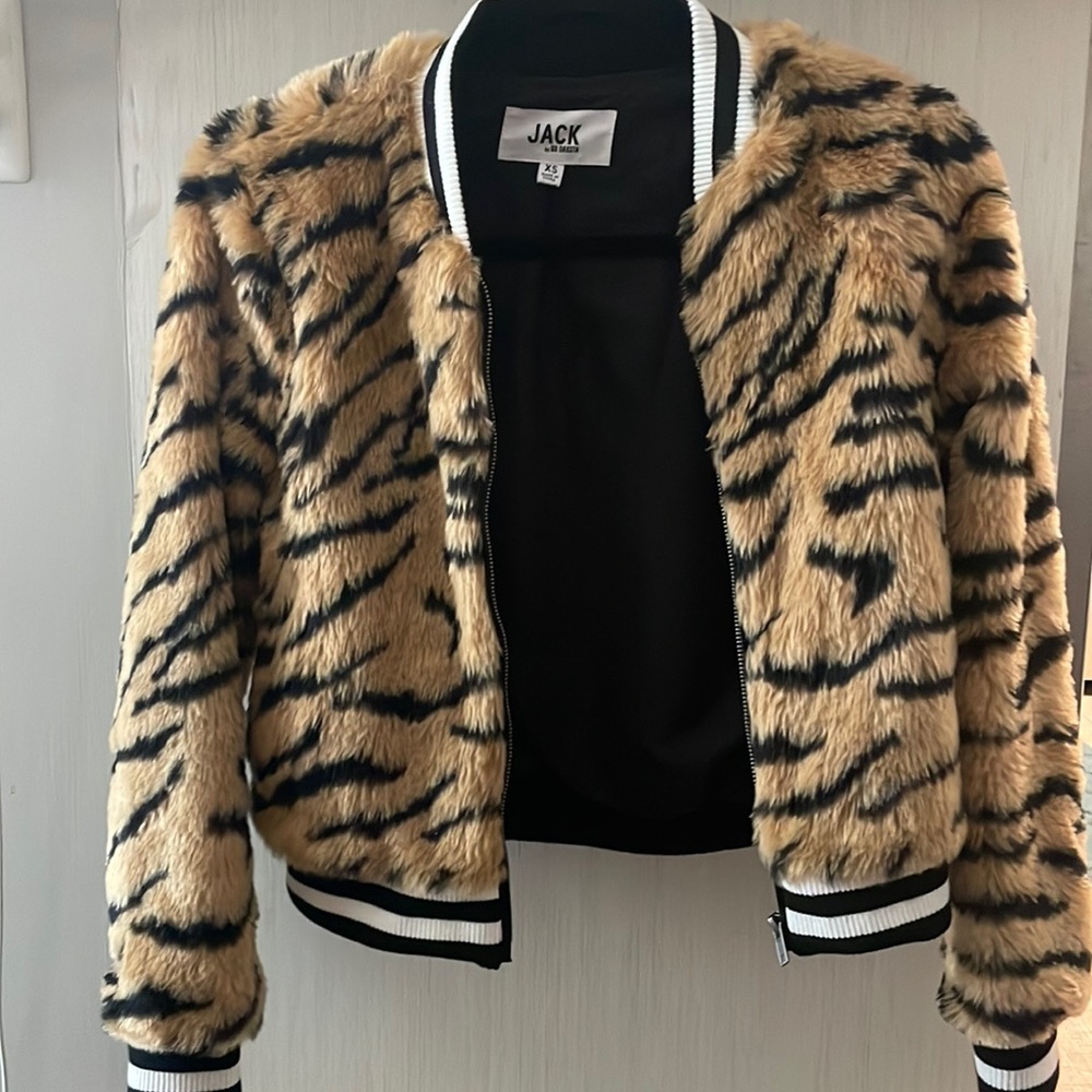 Faux fur varsity jacket